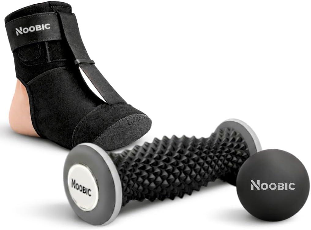 Plantar Fasciitis Night Splint, Foot Roller & Lacrosse Ball for Tension Relief, Foot Pain Relief Heel Spur, Arch Pain, Achilles Tendonitis, Comfortable and Gentle Foot Brace Men and Women (M)