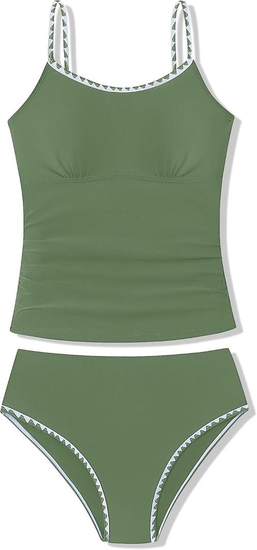 Girls Swimsuit Cutout Bathing Suit Two Piece Swimsuits for Teen Girls Tankini Swimwear Set High Waisted 11-15 Years