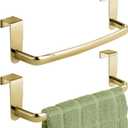 mDesign Steel Metal Wire Over Cabinet Towel Rack Storage Organizer - Hang on Cabinet or Door - Towel Bar Holder for Kitchen - Holds Hand Towels, Washcloths - Spira Collection - Soft Brass