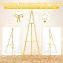 Interchangeable Bow & Star Top Gold Easel Stand for Sign, 62"-47" Height Adjustable Heavy Duty Wedding Easel Stand with 3 Display Modes Perfect for Welcome Signs, Christmas Decor, Parties & Events