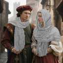 Dune Costume Medieval Hooded Shawl Post Apocalyptic Cloak Cowl Renaissance Viking Costume Cape Accessories (76.4x22.4", Gray)