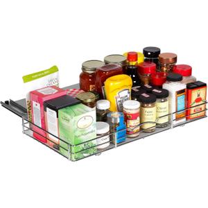 Pull-Out Cabinet Spice Rack Organizer - Slim Slide-Out Storage for Spices, Bottles & Jars, Premium Heavy-Duty Steel, Easy Install for Narrow Kitchen Cabinets - 20 W x 10 D x 2 H, Chrome