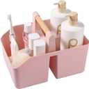 rejomiik Portable Shower Caddy Basket with Bamboo Handle, Plastic Cleaning Caddy Bathroom Organizer Tote for College Dorm Essentials, Bath Toy Storage, Pink