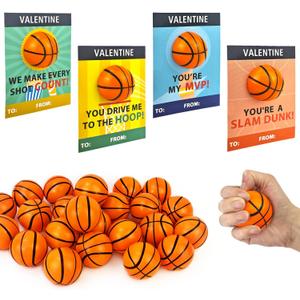 Basketball Valentines Day Cards Gifts for Kids School,24 Pack Mini Foam Sports Basketball Toys W/ Exchange Cards for Toddlers,Valentine Party Favors Goody Bag Stuffers Classroom Treats for Boys Girls