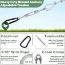 4 Pack 30" Shed Anchor Kit, Triple Helix Ground Earth Anchors with 50 FT 3/16" Galvanized Cable, 4 Turnbuckles & Drill Adapter, Green Auger Anchor for Canopy Gazebo Trampoline Swing Set