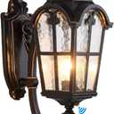 LONEDRUID Dusk to Dawn Sensor Outdoor Wall Light Fixtures Black Roman 17.71" H Exterior Wall Lantern Waterproof Sconce Porch Lights Wall Mount for House Garage Doorway, ETL Listed (Black & Gold Trim)