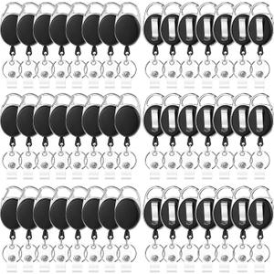 50 Pcs Badge Reels Retractable Heavy Duty Id Badge Holders Retractable Clip Keychain Bulk with Carabiner Lanyard Key Ring for Office Work Employee Nurse ID Card and Keychain (Black)