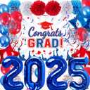 53pcs blue and red balloon banner set 2025, graduation balloon decorations class of 2025 for college high school congratulations graduation party decorations, grad theme party
