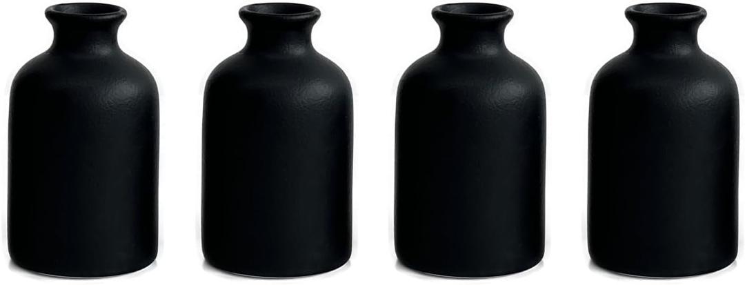 Small Black Ceramic Vase Set of 4, Modern Boho Minimalist Vases for Home Decor,Centerpiece,Decorative for Shelf,Bathroom,Farmhouse,Entryway Table,5inch