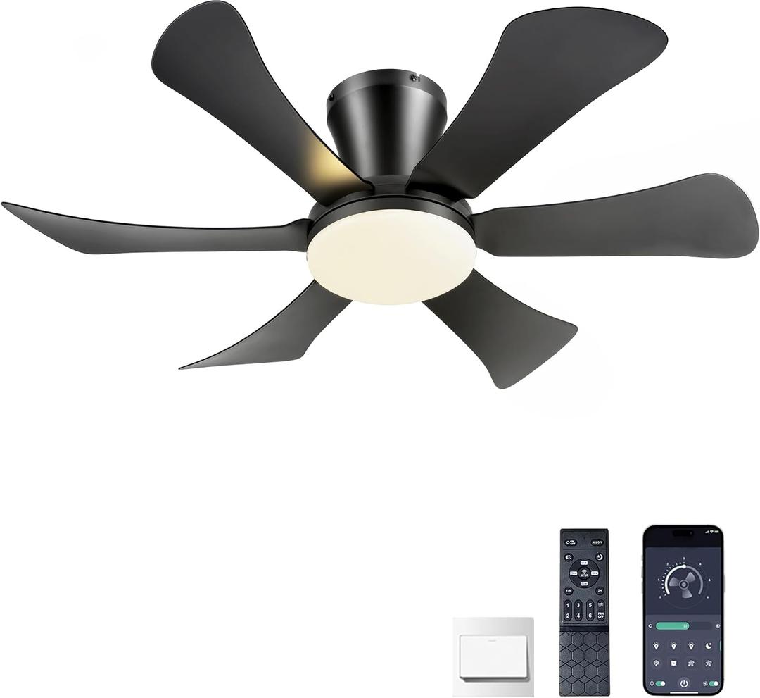 GJeg Ceiling Fans with Lights,36" Low Profile Ceiling Fan with Light and Remote Control,Flush Mount, Reversible, Dimmable, Noiseless, Black Ceiling Fan for Bedroom, Small