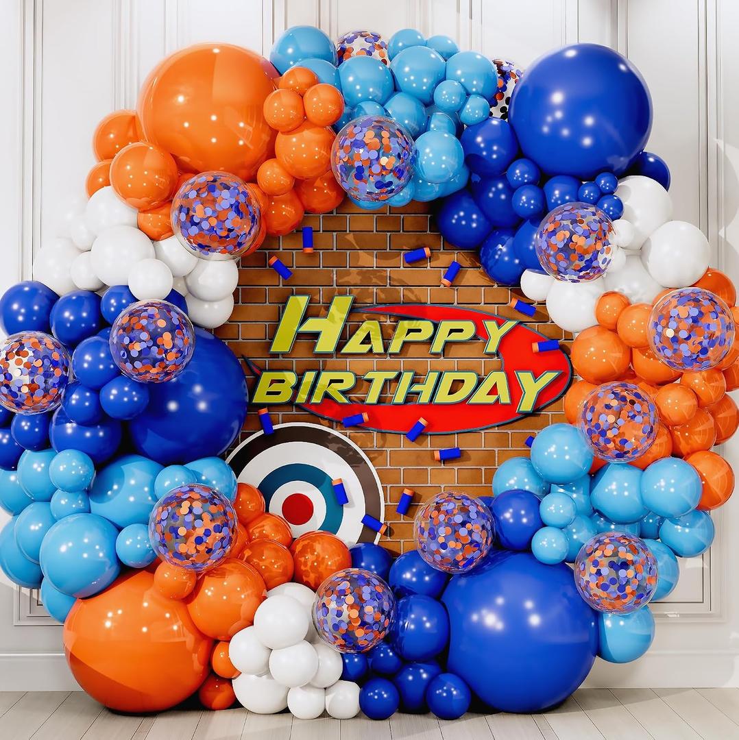 ALL-IN-1 Blue and Orange White Balloons Arch Kit & Garland Small and Large White Oranges & Blues Balloons Orange and Blue Party Decorations & Supplies for Birthday Party, Nerf, Blippi, Graduation Silver, White, Dark Blue, Light Blue, Orange