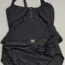 B2prity Women's Athletic Tankini Swimsuits Two Piece Adjustable Button-Up Bathing Suit Full Coverage High Waisted Swimwear (Medium, Black)