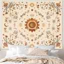 Apdidl Boho Sun Floral Tapestry Wall Hanging Bedroom Aesthetic, Bohemian Vintage Moon Girl Room Decor Tapestries, Cute India Hippie Outdoor Wall Covering for Living Room Dorm (51"X60")