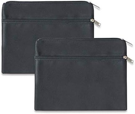 EZEKMAF 2 Pack 14 X 11 Inches 600D Zipped Large Storage Envelope Pouches Bags with 2 Pockets, Poly File Paper Document Organizer, Portable Bulk Bags for Filing Office Supplies, Black, 2 Pack
