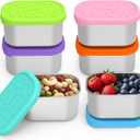 SOPHICO Stainless Steel Snack Containers for Kids, 8 oz Small Food Storage Container 1 Cup with Silicone Lid - Perfect 304 Metal Toddler Lunch Box for Daycare and School, Leak Proof (8oz, 6 Pack)
