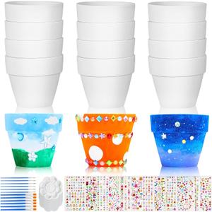 Mifoci 24 Sets 3 Inch DIY Ceramic Flower Pots Christmas DIY Crafts Include 24 Pcs Unpainted Ceramic Flower Pots Paintable Succulent with Drainage Hole 36 Craft Painting Kit