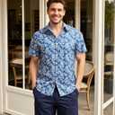 Mens Hawaiian Shirt Short Sleeve Button Down Cotton Floral Shirts Casual Tropical Beach Summer Shirts (Blue, XXXL)