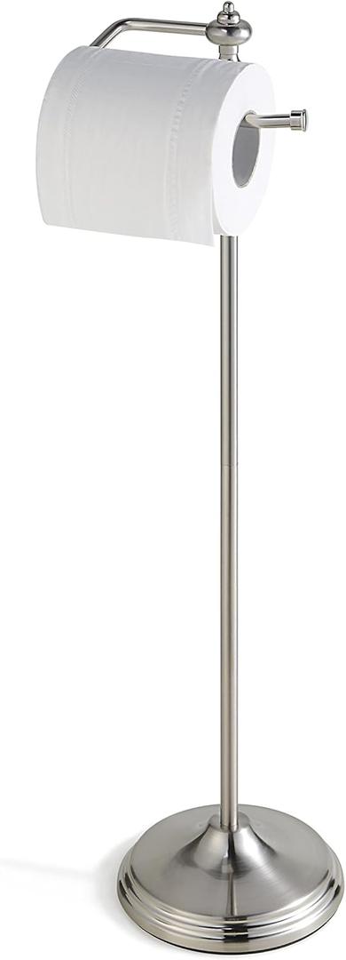 SunnyPoint Bathroom Free Standing Toilet Tissue Paper Roll Holder Stand with Reserve Function, Satin Nickel