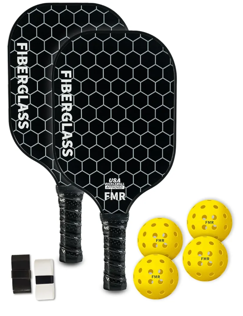 Feel my rhythm Pickleball Paddles Set of 2 with 4 Balls - USAPA Approved Fiberglass Surface, Lightweight, Non-Slip Grip - Premium Paddle Set for All Skill Levels Indoor & Outdoor