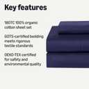 Amazon Basics Organic Cotton Sheet Set with 1-Piece Pillowcase, Navy Blue, Twin