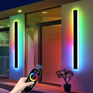 Mikeru Upgraded Widened RGB Long LED Wall Lights, 2Pack 31.4inch Outdoor Sconces RGB/Warm/White Dimmable Outdoor Wall Lights Exterior Front Porch Light Ip65 Waterproof Wall Sconce with Remote Control