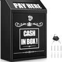 Wall Mounted Cash Box with Key Lock and Slot, Secure Money Collection Box with Prints, Metal Donation Box for Home, Office, Outdoor, Business, Farm Stand, Self-Serve Kiosk