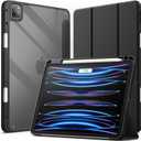 JETech Case ONLY for iPad Pro 11 Inch (2022/2021/2020/2018) with Pencil Holder, Clear Transparent Back Shell Slim Stand Shockproof Tablet Cover, Auto Wake/Sleep (Black)
