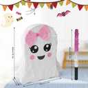 Cute Large Pink Halloween Ghost Piata White Spooky Ghost Piata with Stick and Blindfold Halloween Mexican Piata Birthday Party Game Supply Decorations Fillable for Candy,Toys,Treats