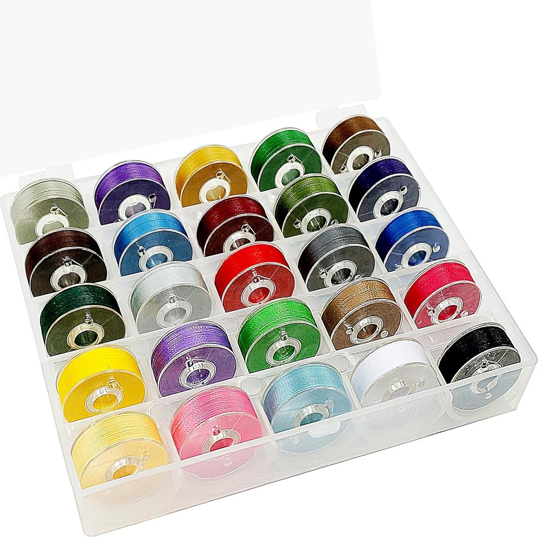 New brothread 25pcs Type L (SA155) Size Assorted Colors Prewound Bobbin Thread Plastic Side for Commercial & Home Embroidery and Sewing Machines - 60 Weight