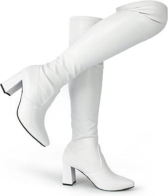 Women's Fall Comfort Thigh High Boots Black Pointy-toe and High-heel Over The Knee Boots, 6, White