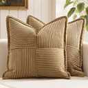 MIULEE Decorative Throw Pillow Covers for Couch Bed Livingroom 20x20 Inch Set of 2 Brown Boho Accent Throw Pllows Broadside Striped Patchwork Soft Corduroy Pillowcases