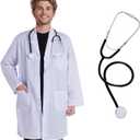 Scientist Doctor Costume Lab Coat Women Men Halloween White Long Flat Sleeve Lab Coats Accessories with Stethoscope (White)