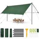Heavy Duty Waterproof Camping Tarp 1511FT UV Blocking Sun Shade Canopy with Poles & Ropes, Reinforced Tear-Resistant Corners, Windproof Outdoor Shelter for Camping, Picnic(Green,15x11FT)