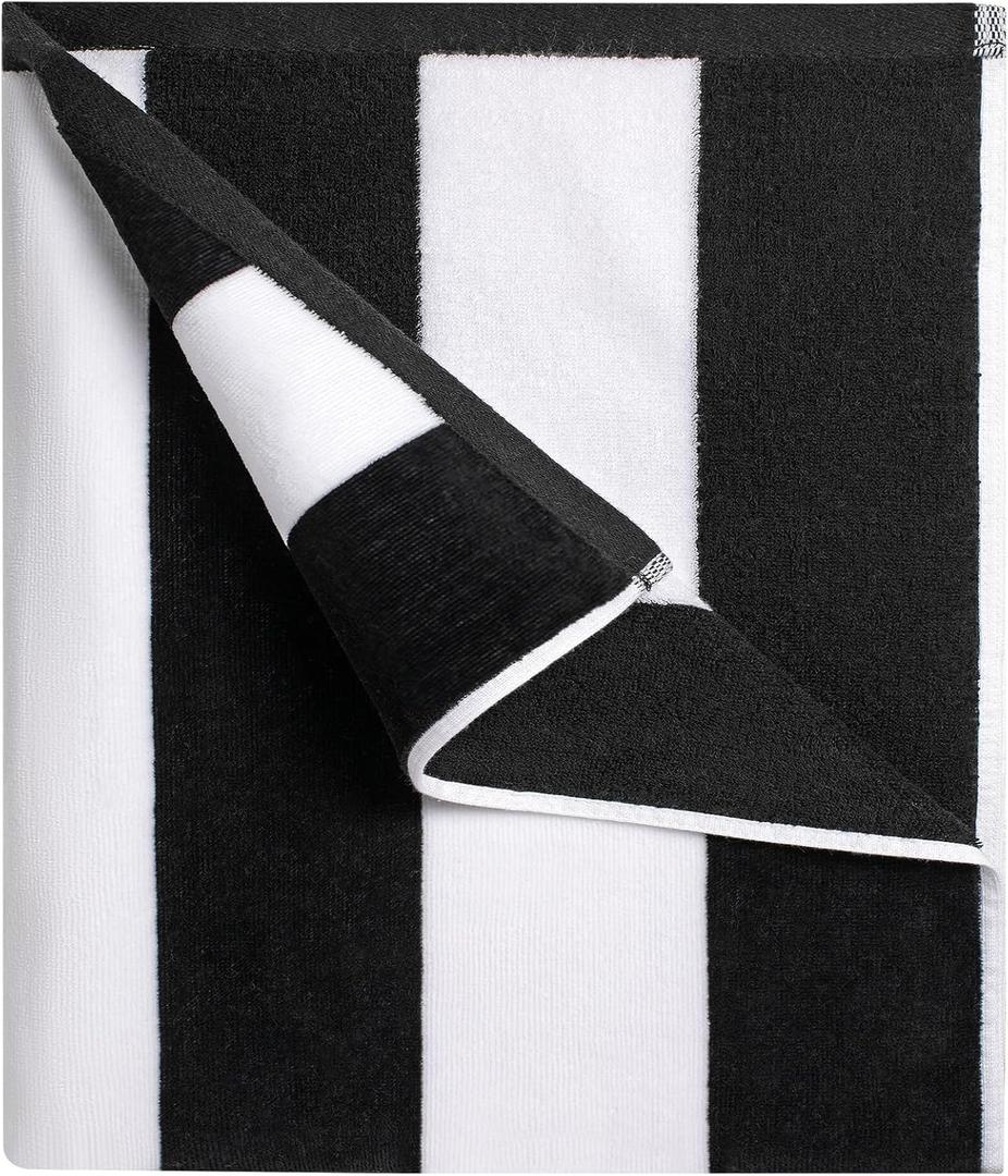 cabanana Large Oversized Beach Towel - 35 x 70 Inch Cotton Pool Towel, Black Striped Soft Cabana Swim Towel