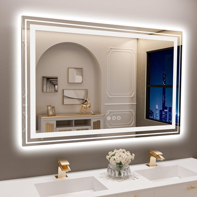Snowdool LED Bathroom Mirror, 40"X28" with Front and Backlit, Anti-Fog, Bathroom Vanity Mirror for Wall, Memory Function, Stepless Dimmable, Tempered Glass (Horizontal/Vertical)