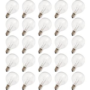G40 Replacement Light Bulbs, 120V 5W Clear Globe Bulb, E12 C7 Candelabra Base, 1.5 Inch Glass Incandescent Bulbs for Indoor Outdoor Patio String Lights, Warm White -24 Pack