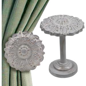 The Metal Magician Wall Mounted Floral Curtain Holdbacks (Pack of 4) - Boho Flowery Curtain Holders for Living Room, Bedroom, Office Drapes - Farmhouse Tiebacks for Curtains (White Fleur)