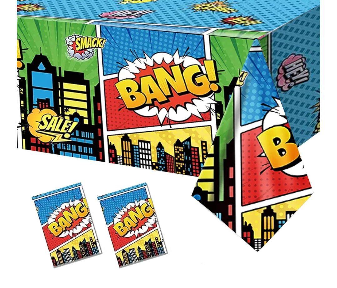 2Pcs Superhero Birthday Party Tablecloths Plastic 70.8x42.5 Inches Comic Super Hero City Disposable Table Cloth for Little Hero Birthday Party Hero Cityscape Table Cover Decortions