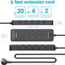 20 Outlet Power Strip with USB C,6Ft Extension Cord with Multiple Outlets, 2700 Joules Surge Protector,1875W/15A, ETL Listed for Home Office Dorm Gaming