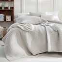 Sanracie Stonewashed Oversized King Quilt(120"x120"), Cotton Light Wheat Color Cross Stitch Pattern California King Quilt Set 3Pcs Ultra Soft Lightweight Crinkle Bed Coverlet Set for All Season