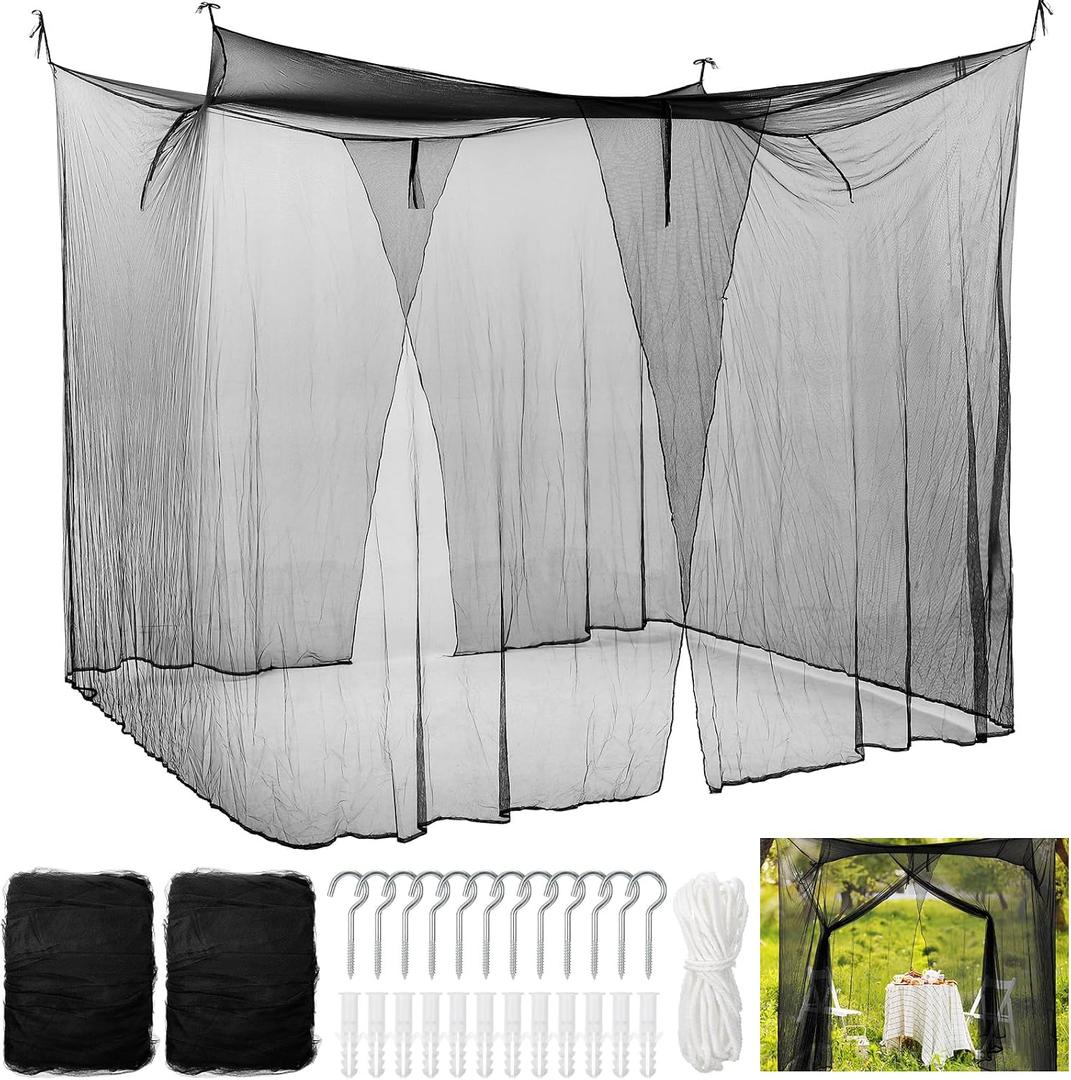 Tranqun 2 Pcs Mosquito Net for Bed Patio Ultra Large Mosquito Net 4 Corner Canopy with 2 Side Openings 16 Hanging Loops for Camping Home Outdoor Travel Dormitory Decor(Black,87 x 87 x 71 Inch)