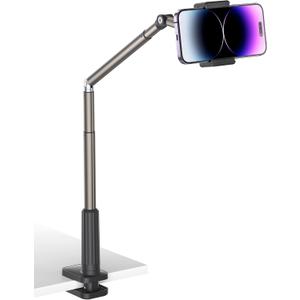 JSAUX Phone Holder for Desk and Bed Compatible with iPhone 16 15 14 13 12 Overhead Phone Mount Gooseneck Phone Stand Flexible 360 Lazy Long Arm Clamp Clip for Table Bedside [1-Pack, Black]