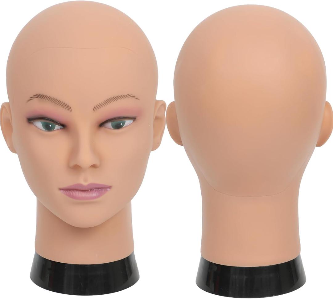 Mannequin Head Bald Female Cosmetology Manikin Head for Wigs Making Wig Display Hat Display Glasses Display Hairdressing Training Head Doll Head with Clamp