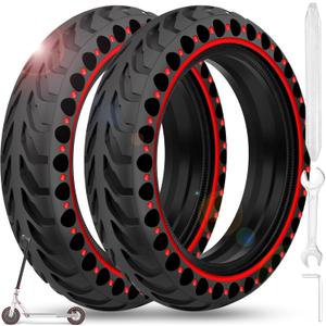 BANGTING 2PCS 8.5x2 inches Solid Tires for Electric Scooter, 8 1/2 x2 Tire for Gotrax GXL V2 / XR/APEX, 50/75-6.1 Tire Replacement for Xiaomi Pro 2 / M365 / 1S and All 8.5'' Scooter Tires (Red)