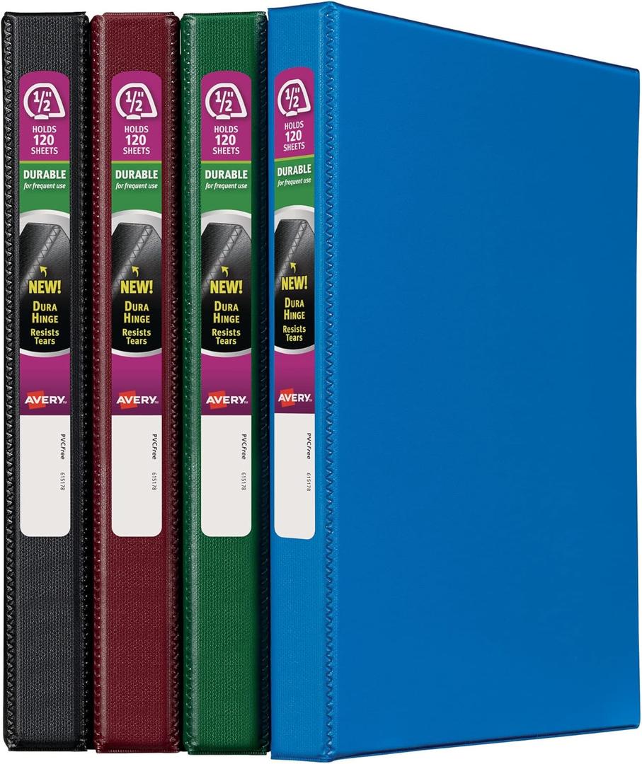 Avery Durable 3 Ring Binders, 0.5" Slant Rings, Case Pack of 12 Assorted Binders (11058)