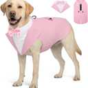 AOFITEE Dog Tuxedo for Large Dogs, Formal Dog Suit and Tie, Gentle Dogs Wedding Party Suit Bow Tie Shirt, Pet Wedding Outfit with Detachable Bowtie Collar for Christmas Halloween Dress Up, Light Pink XL
