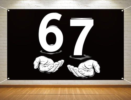 Heyfary Funny 67 Meme Photo Booth Backdrop 6 7 Six Seven Birthday Party Decoration Winter Holiday Background Banner Wall Decor (Black-1, 3.6×5.9ft)