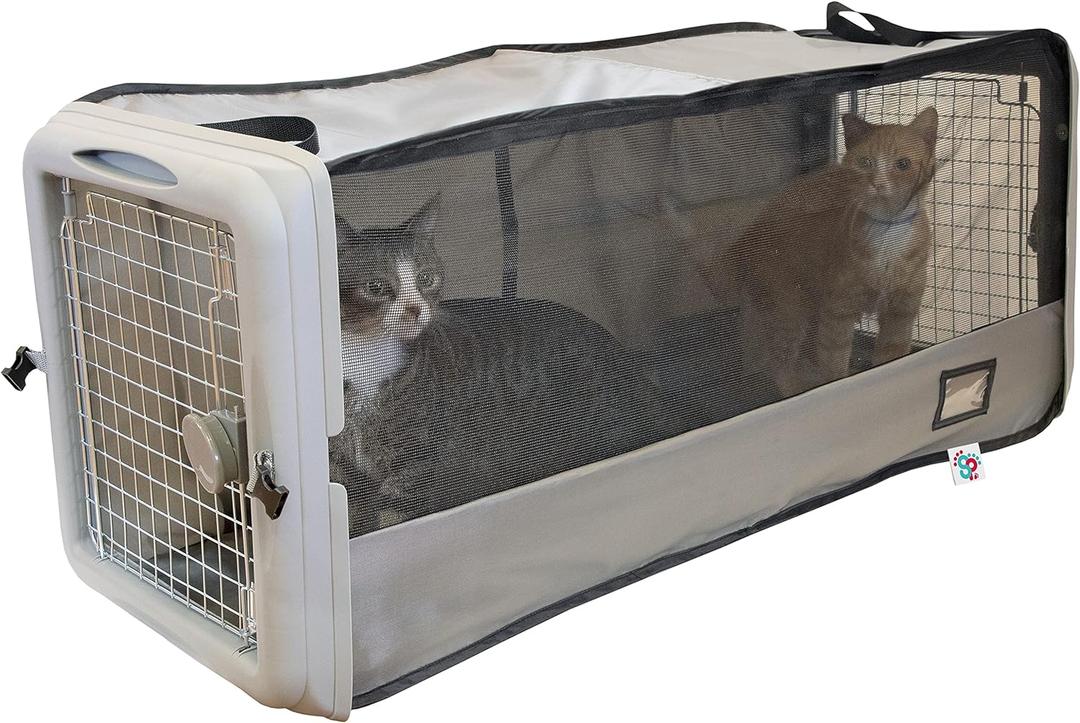 SPORT PET Large Pop Open Kennel, Portable Cat Cage Kennel, Waterproof Pet bed, Travel Litter Collection (Gray)