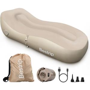 Bestrip Auto Inflatable Couch Lounger, Air Mattress Sofa Bed with Rechargeable Air Pump (Single, Khaki)
