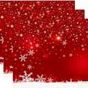 Christmas Placemats Set of 4, Xmas White Snowflake and Red Background Table Mat Placemat Heat Resistant Non Slip Line for Holiday Party Dining Table Kitchen Decor 18" x 12"